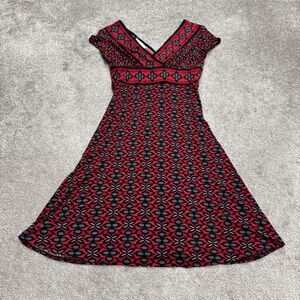Maggy London Vintage Y2K Silky Wrap Midi Dress Womens 6P Red Geometric Stretch